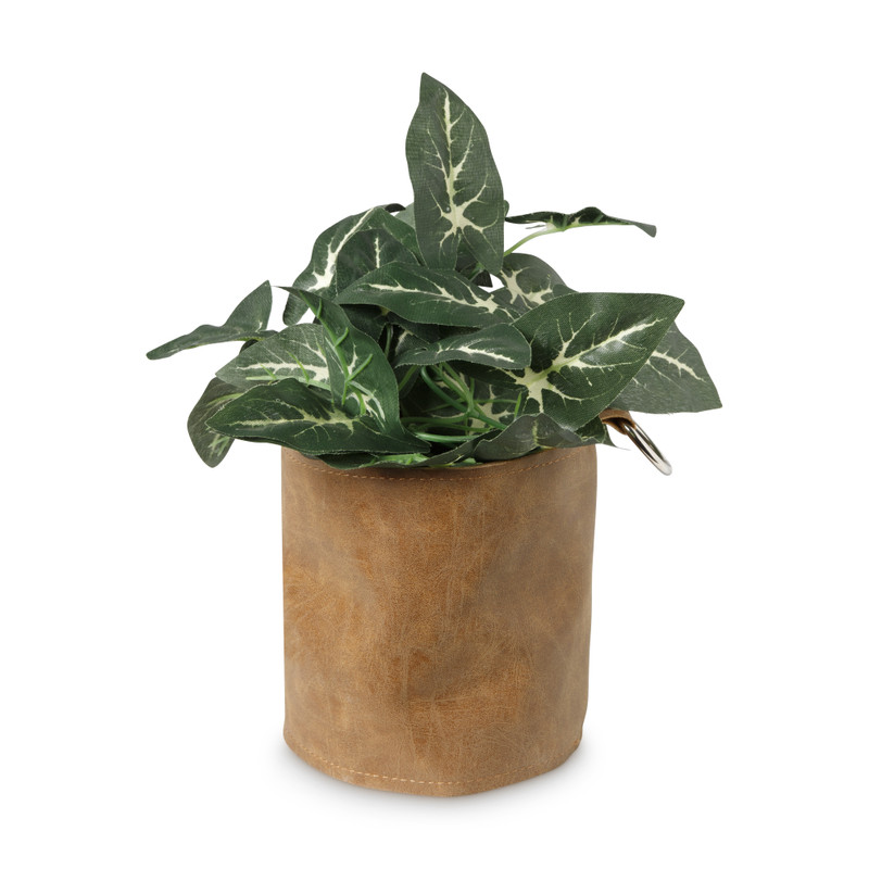 Plantenpot leer - bruin - 12.5x12.5x14 cm 