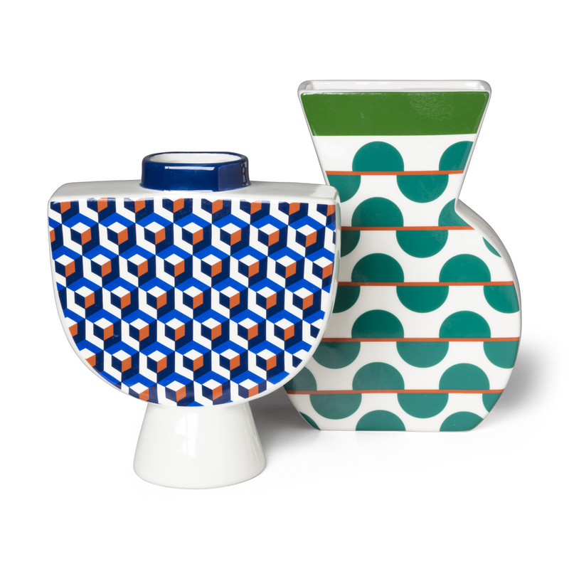 Vaas geometric - blauw - 22 cm 