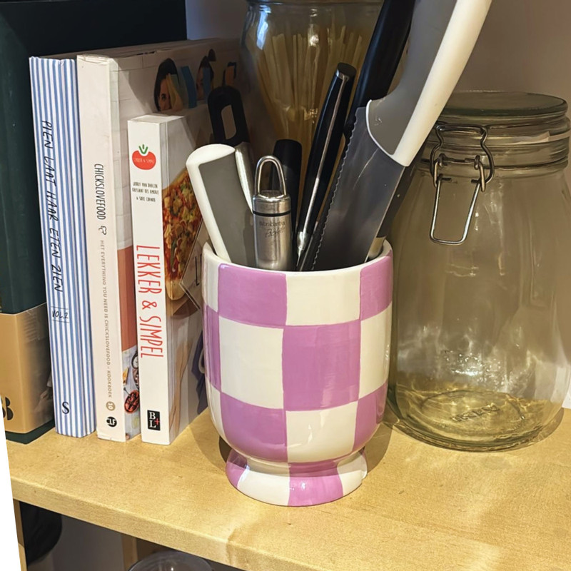 Bloempot geblokt - lila - ø10.5x14 cm