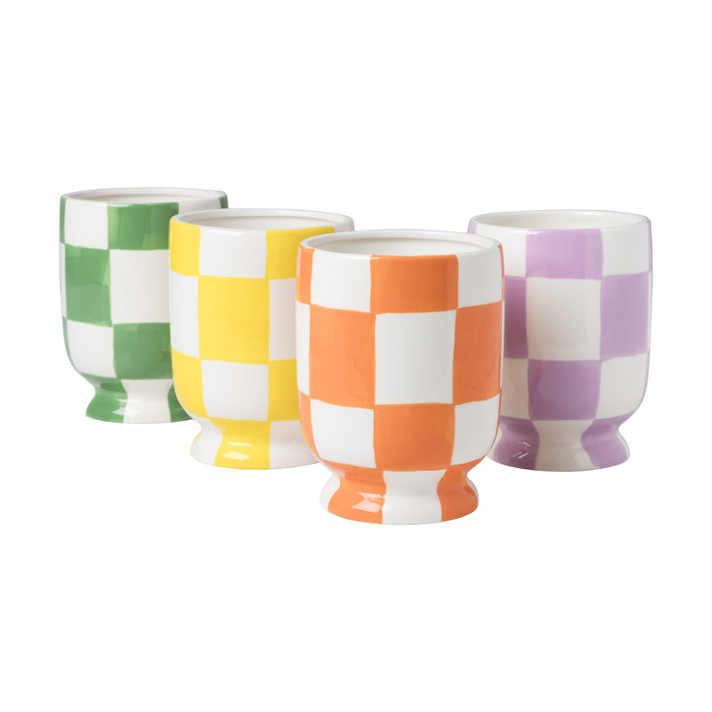 Bloempot geblokt - groen - ø10.5x14 cm