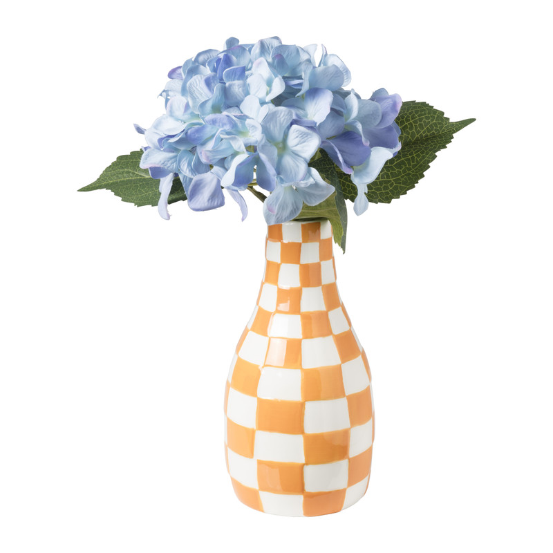 Vaas geblokt - oranje/wit - ø12x23.5 cm