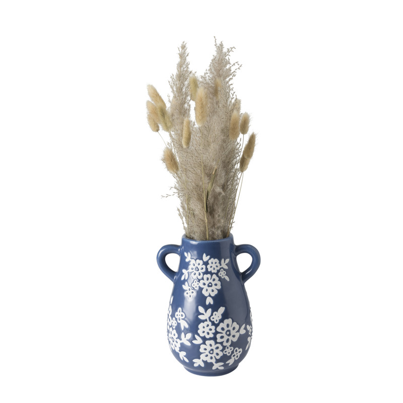 Vaas bloemen smal - blauw - 21.5x16.3x13.2 cm