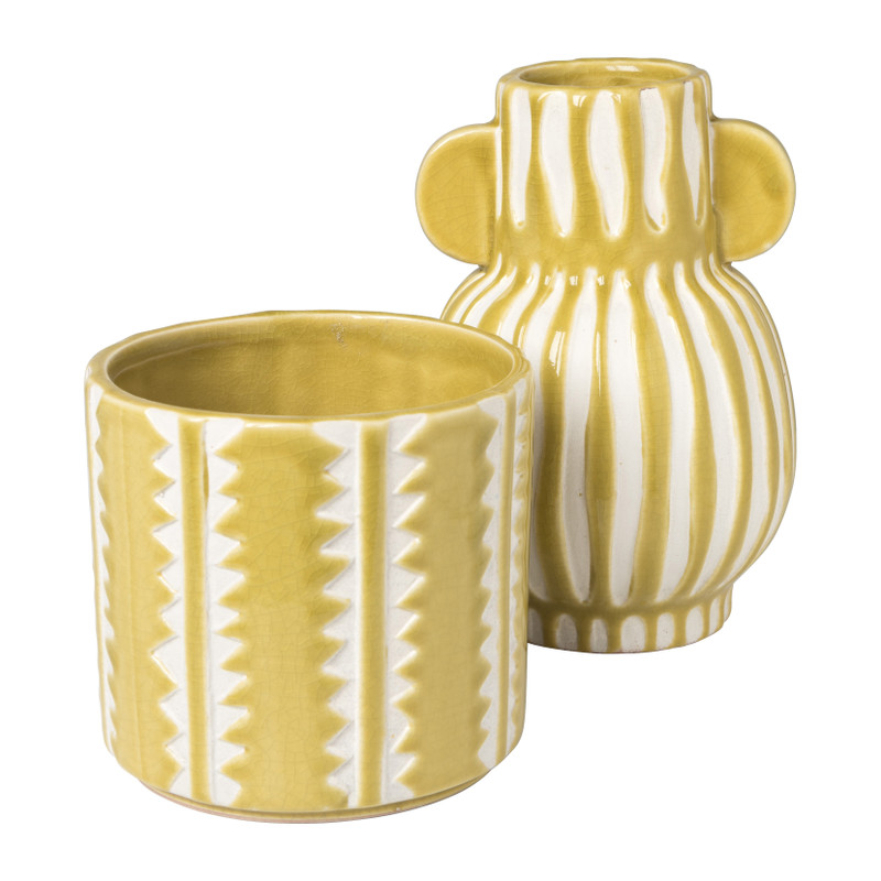 Vaas 2-oor - geel - ø11x16 cm