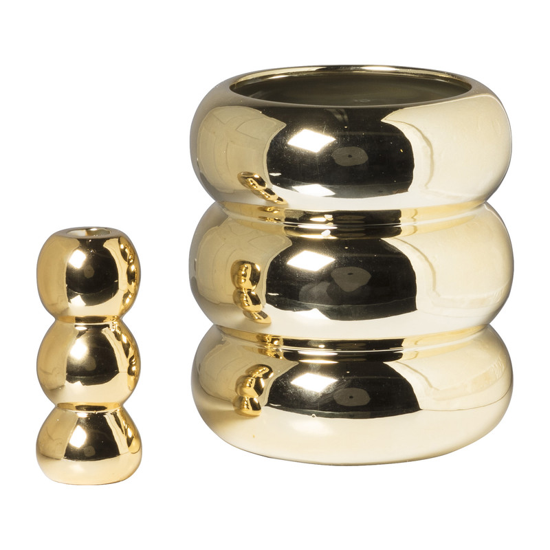 Vaas geribbeld - goud - ø12.5x5 cm