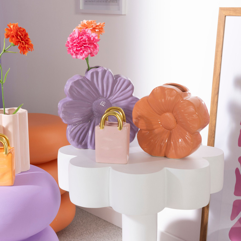 Vaas bloem klein - oranje - 23x22.5x8.5 cm