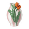 Vaas gestreept met tulp - roze/groen/oranje - ø16.6x24 cm