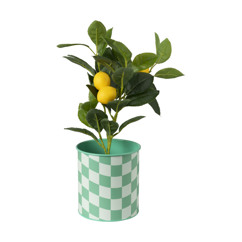 Bloempot geblokt groot - groen - ø13x14 cm