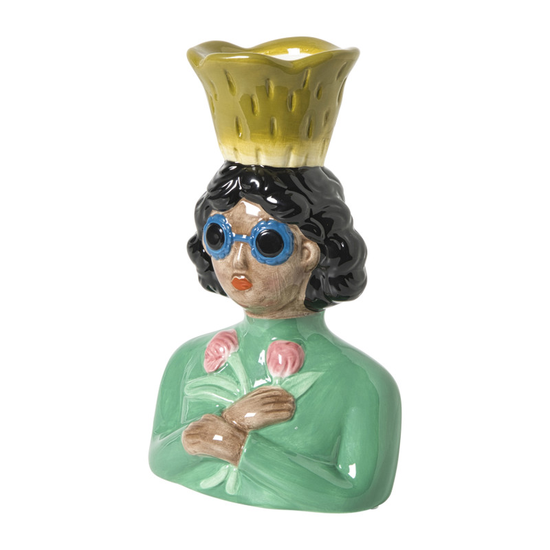 Vaas vrouw met bloemen - groen - 24.5x16.3x11.3 cm