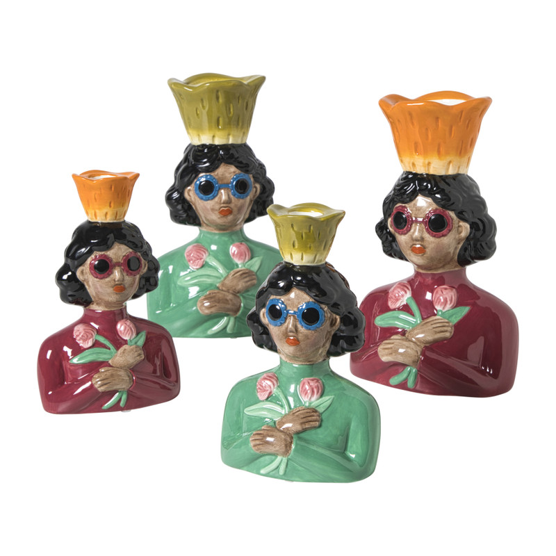 Vaas vrouw met bloemen - groen - 24.5x16.3x11.3 cm