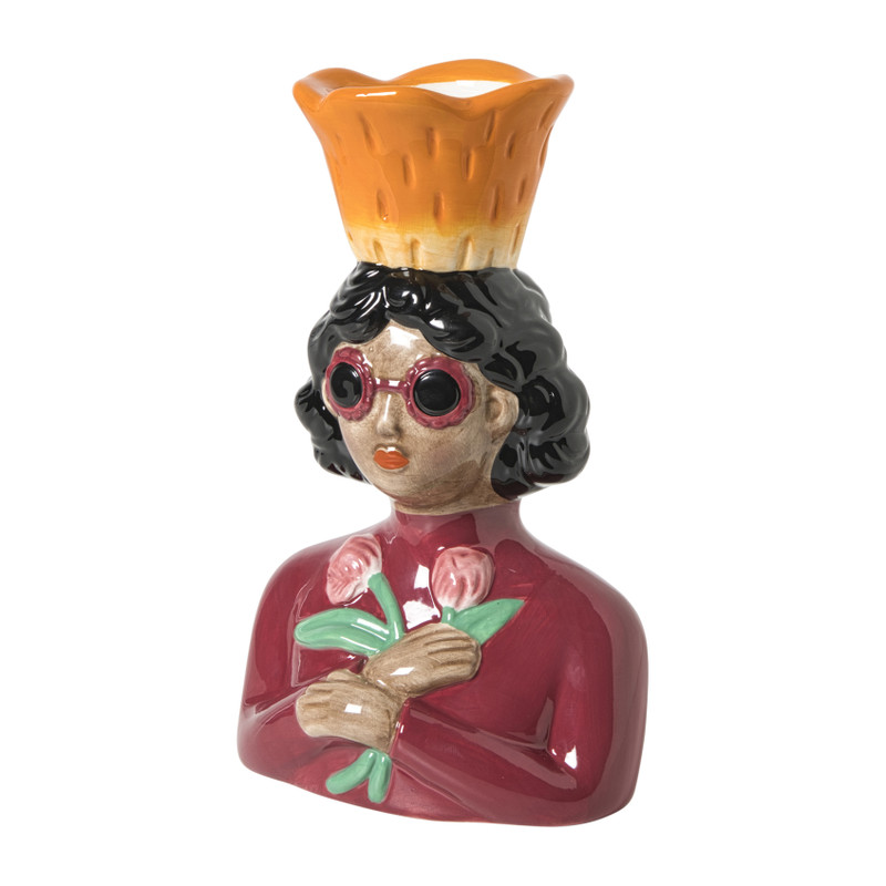 Vaas vrouw met bloemen - roze - 24.5x16.3x11.3 cm