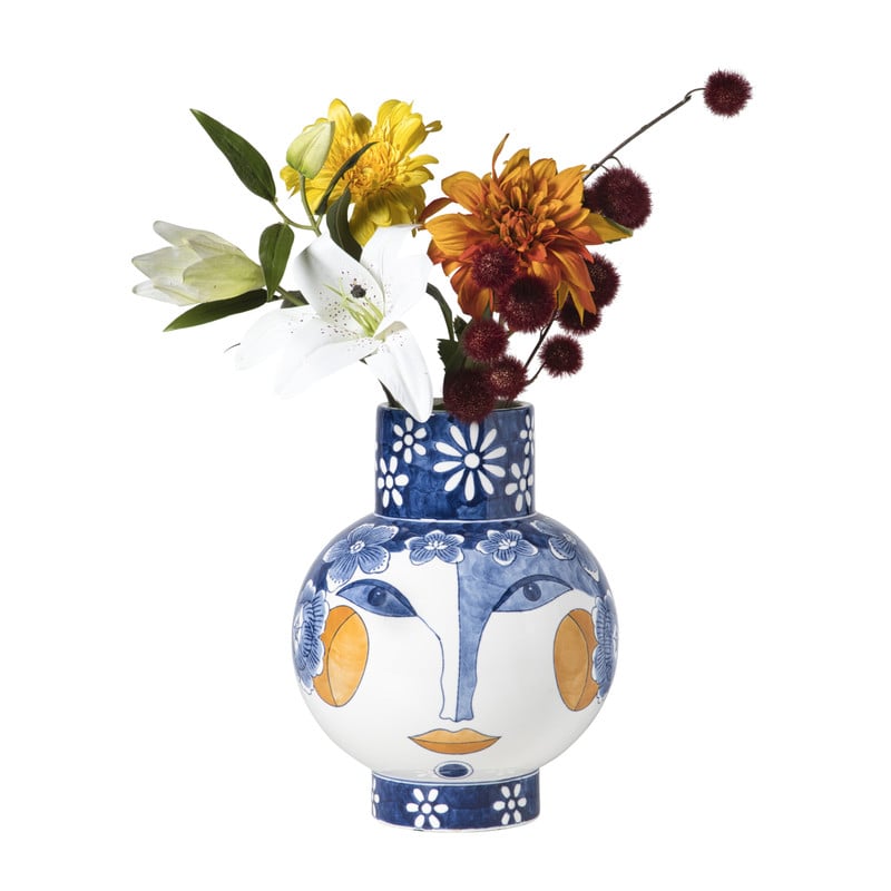 Vaas met gezicht - blauw - ø25.5x33 cm