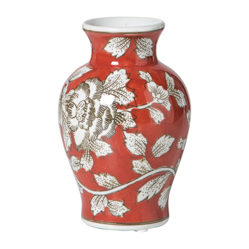 Vaas bloemenprint middel - rood - ø9.5x15 cm