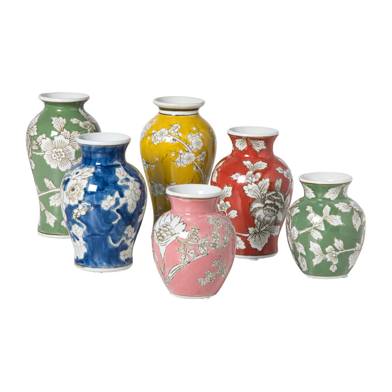 Vaas bloemenprint middel - rood - ø9.5x15 cm