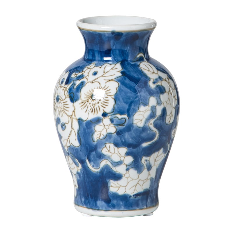 Vaas bloemenprint middel - blauw - ø9.5x15 cm