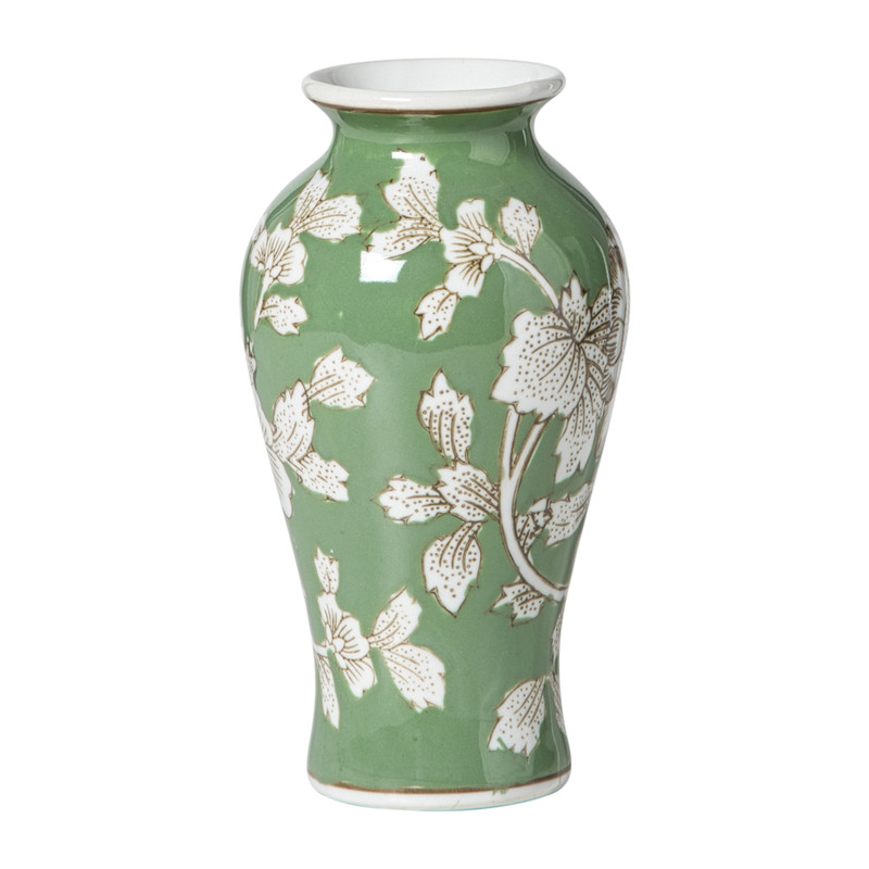 Vaas bloemenprint groot - groen - ø9x17.5 cm