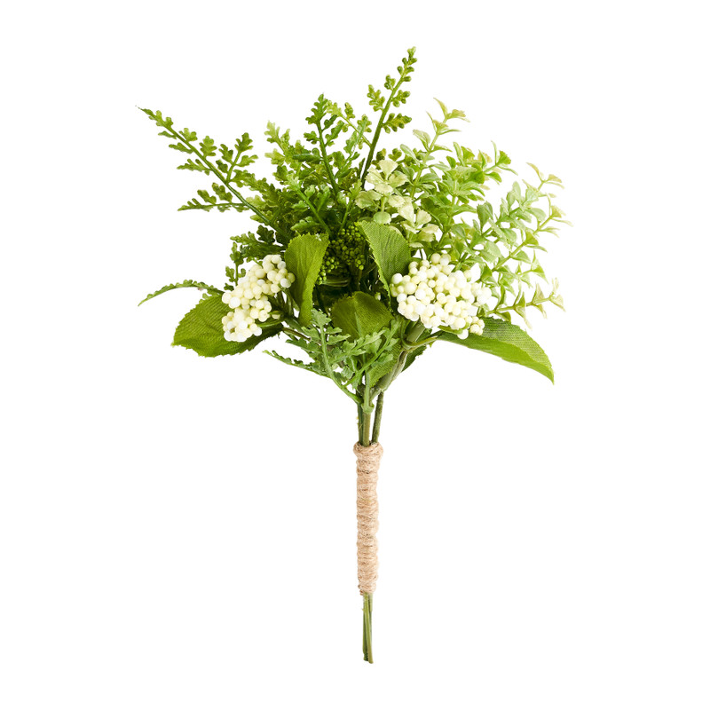 Boeketje besjes - groen/wit - 23 cm