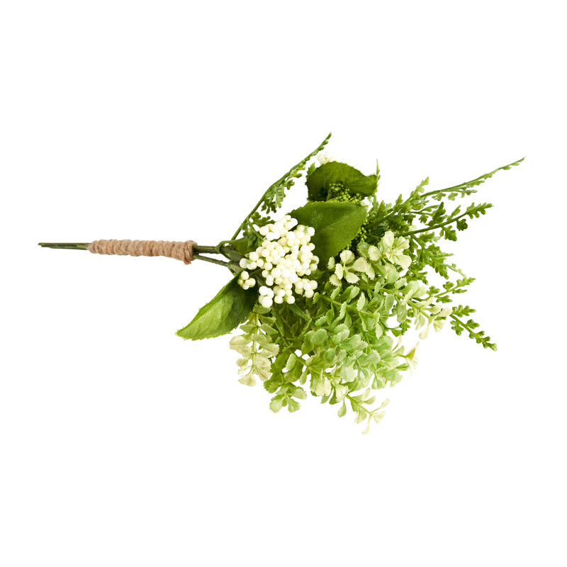 Boeketje besjes - groen/wit - 23 cm
