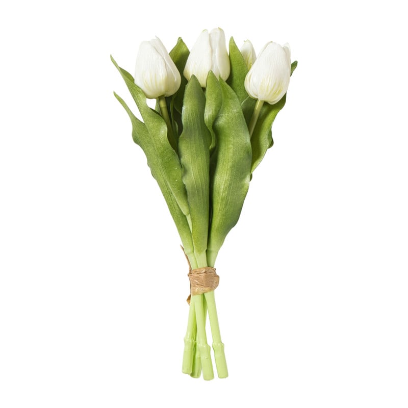 Xenos Kunstbloem tulpenboeketje - wit - 30 cm