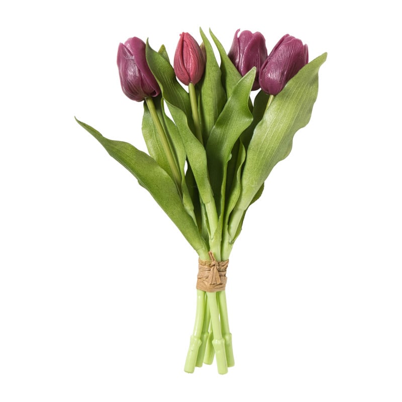 Xenos Kunstbloem tulpenboeketje - paars - 30 cm