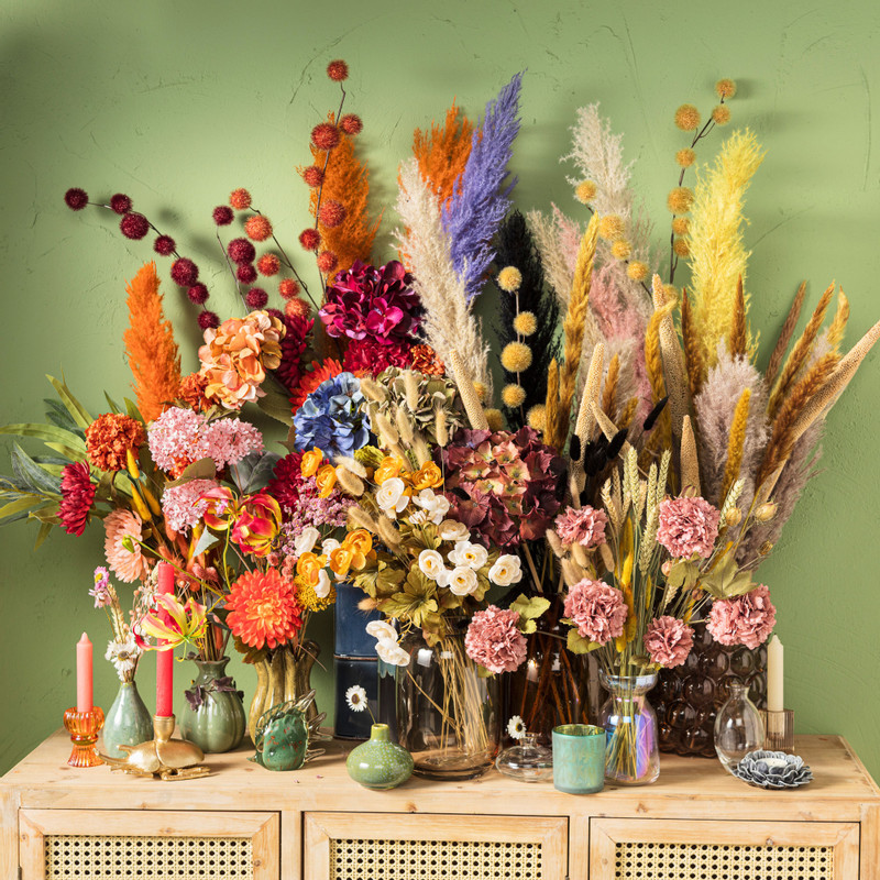 Kunsttak met bolletjes - rood - 103 cm