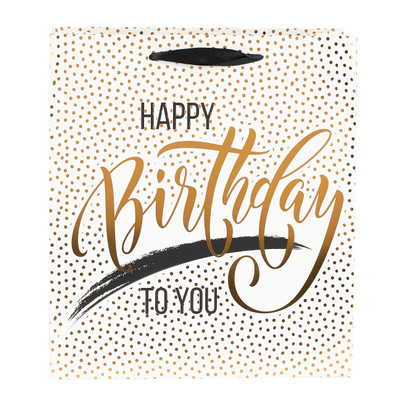 Cadeautasje Happy birthday - gouden stip - 23x26 cm