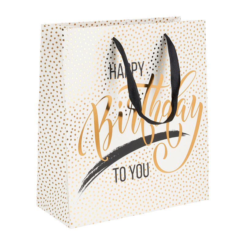 Cadeautasje Happy birthday - gouden stip - 23x26 cm