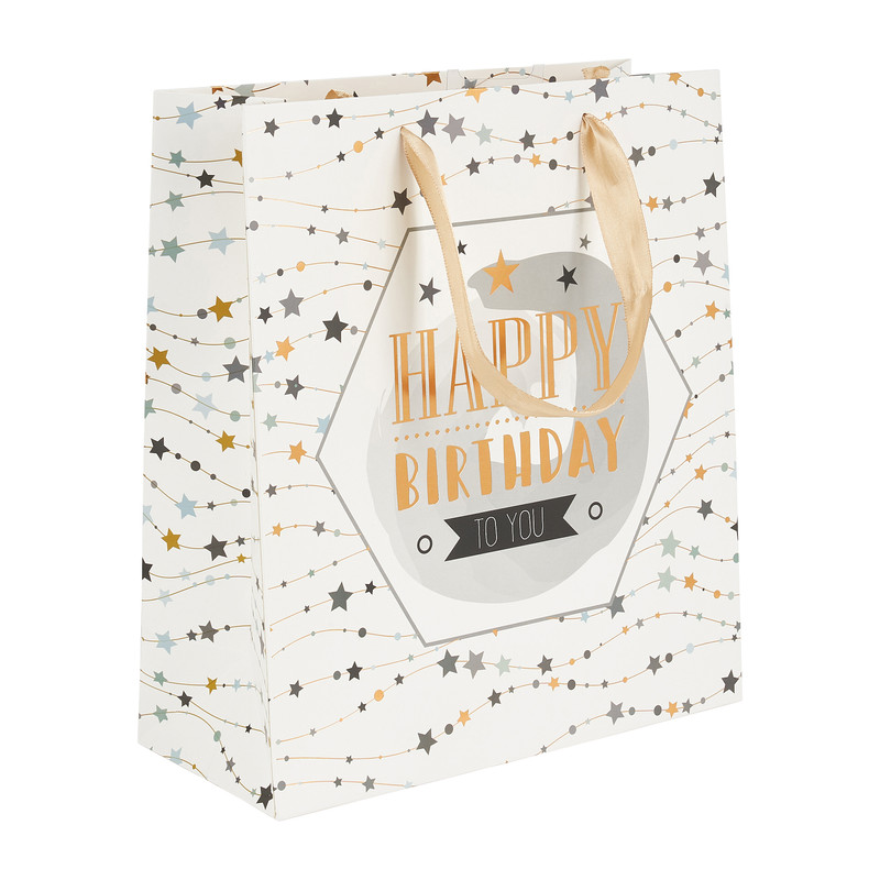 Cadeautasje Happy birthday - ster - 23x26 cm