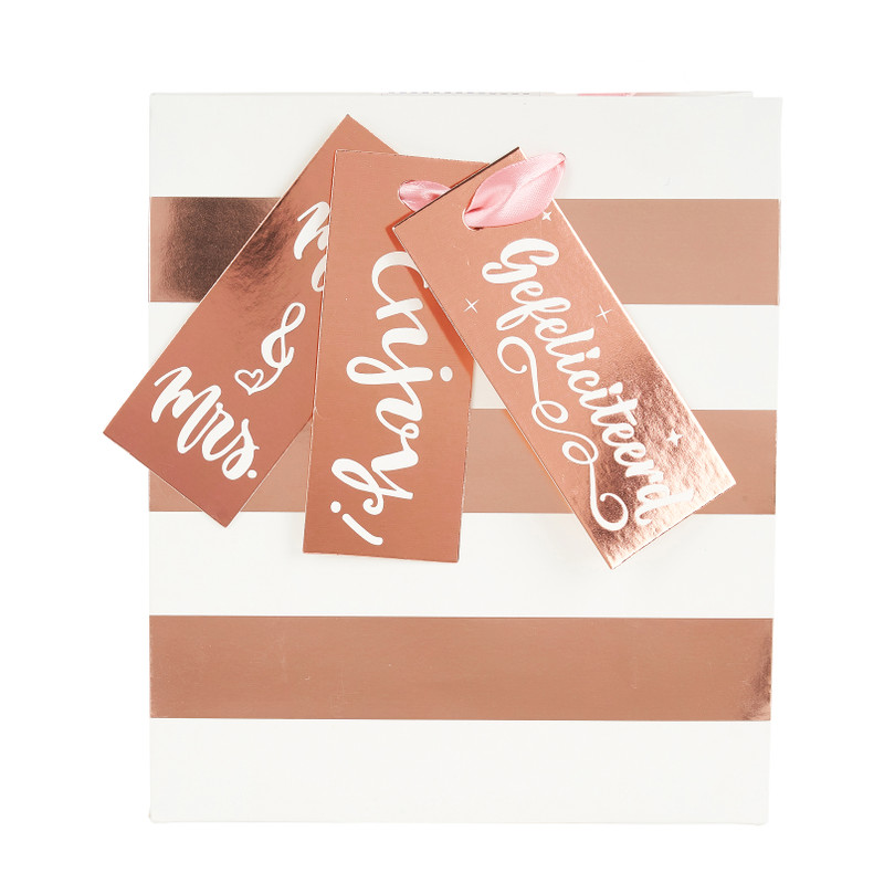Cadeautasje roségoud - stripes - 18x21 cm