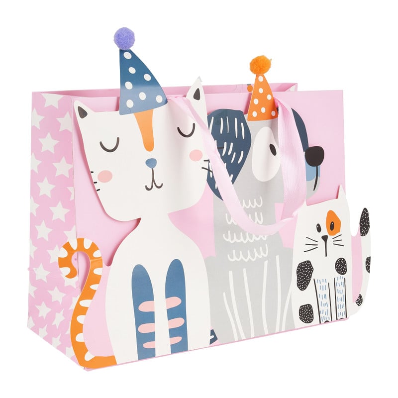 Cadeautasje cats & dogs - roze - 18x21 cm