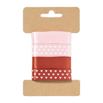 Satijnen lint 3 meter hartjes - rood - set van 4