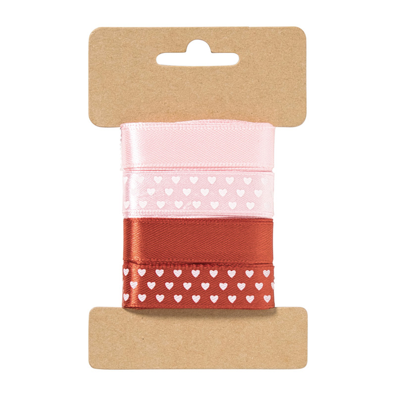 Satijnen lint 3 meter hartjes - rood - set van 4