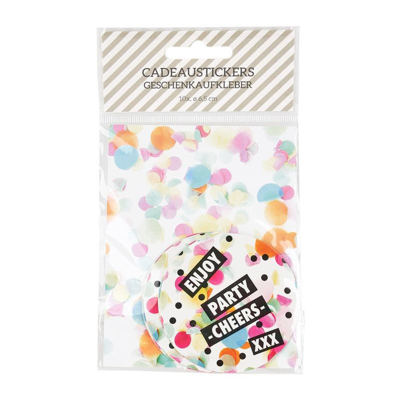 Cadeaustickers confetti - 6.5 cm - set van 10