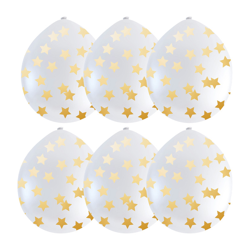 Confettiballon goudkleurige sterren - 6 stuks