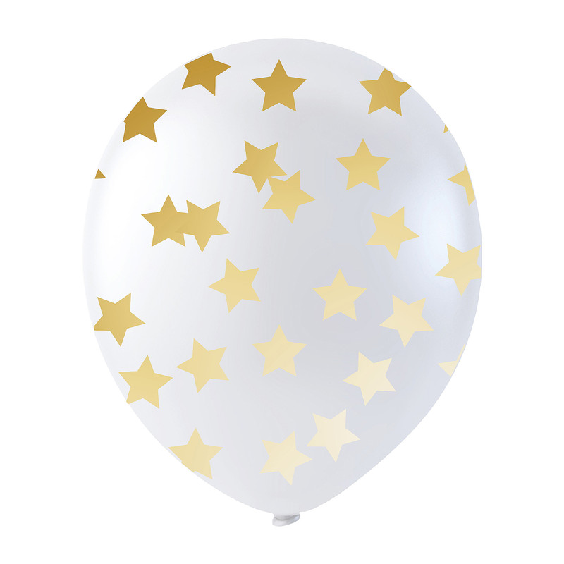 Confettiballon goudkleurige sterren - 6 stuks