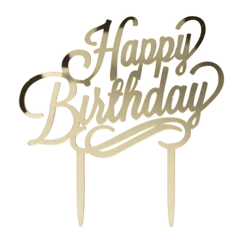 Cake topper Happy Birthday - goud