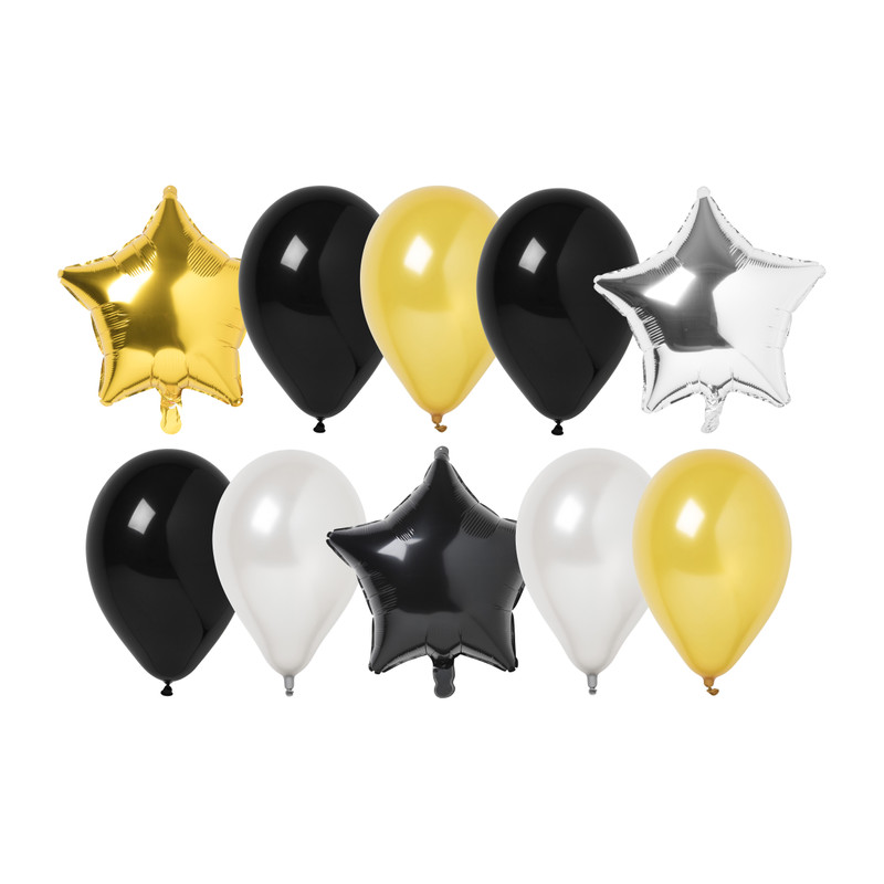 Ballonnen - zwart/goud/zilver - set van 10