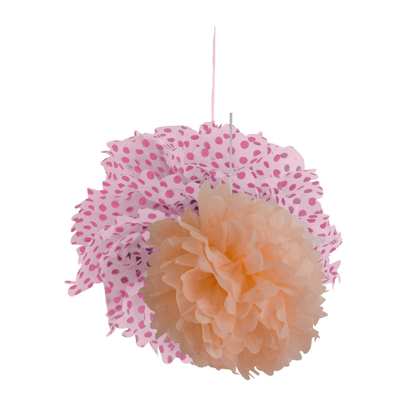 Pompoms DIY - wit/zalmroze - set van 2