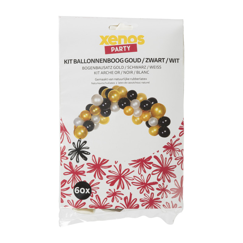 Kit ballonnenboog - goudkleurig/zwart/wit - 60 stuks