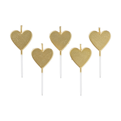 Taartkaarsjes hartjes - goud - set van 5