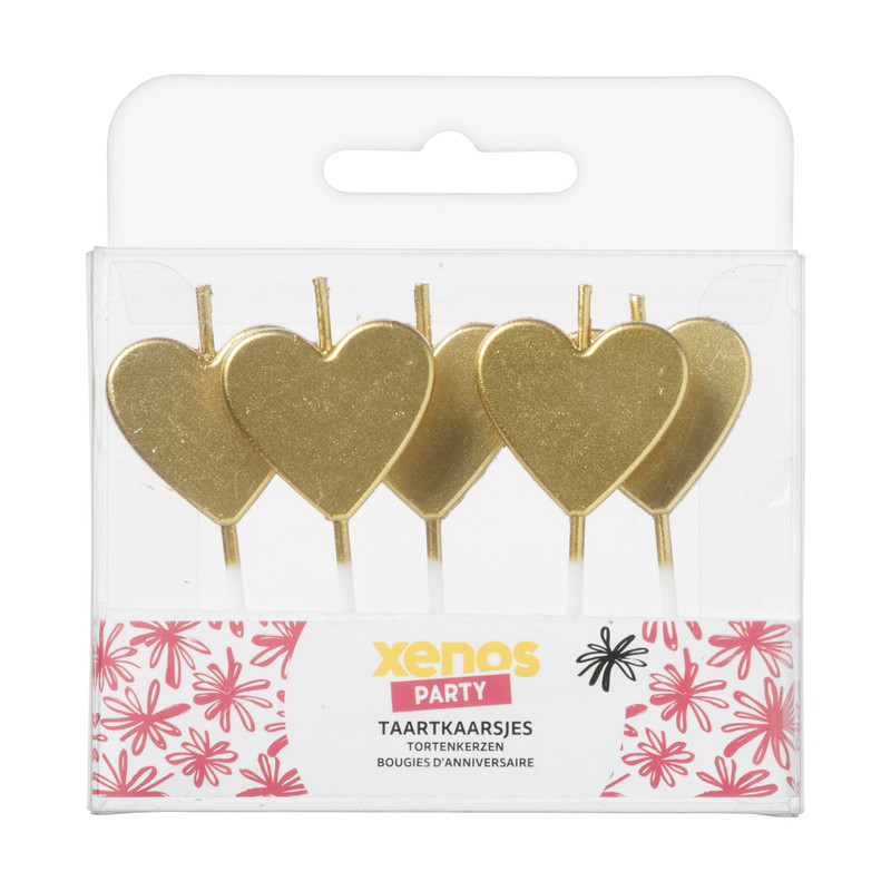 Taartkaarsjes hartjes - goud - set van 5