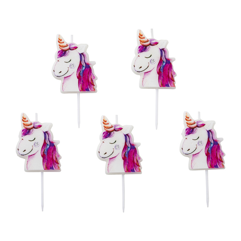 Taartkaarsjes - unicorn - set van 5