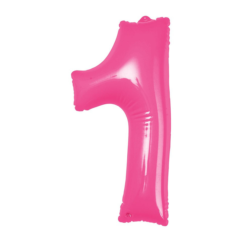 Opblaasbaar cijfer  1 - roze - kunststof