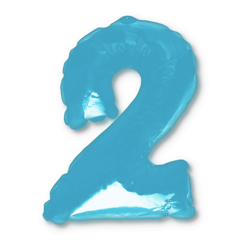 Opblaasbaar cijfer 2 - blauw - 50x30 cm 