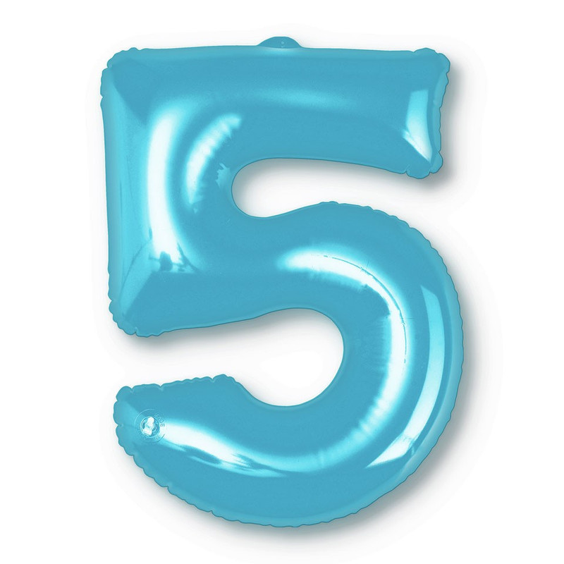 Opblaasbaar cijfer 5 - blauw - 50x30 cm 
