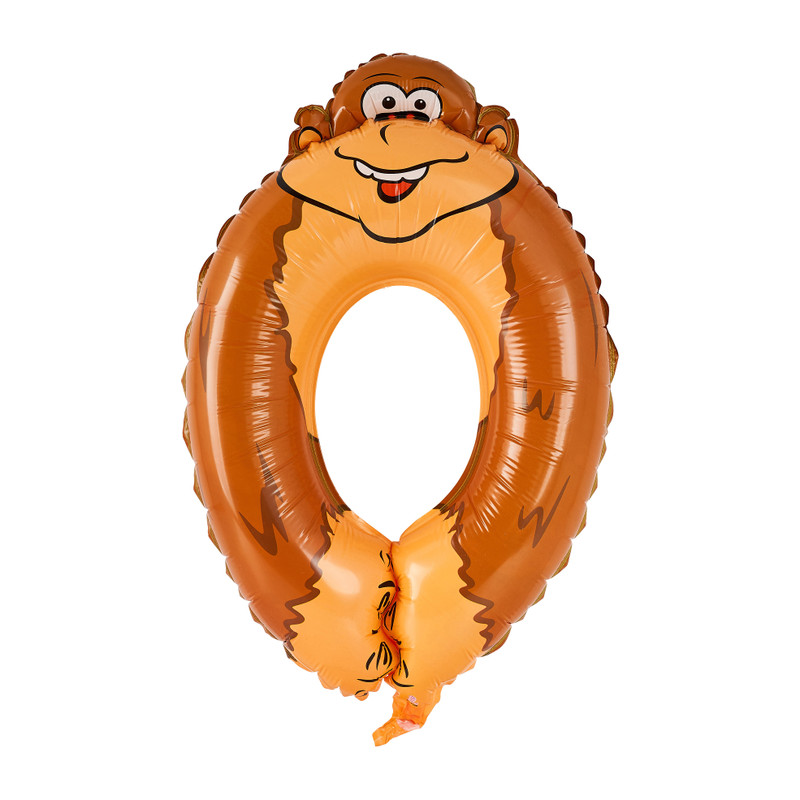 Folie ballon - cijfer 0 - aap - 30 cm 