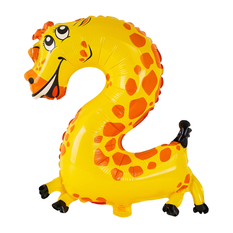 Folie ballon - cijfer 2 - giraffe - 30 cm 