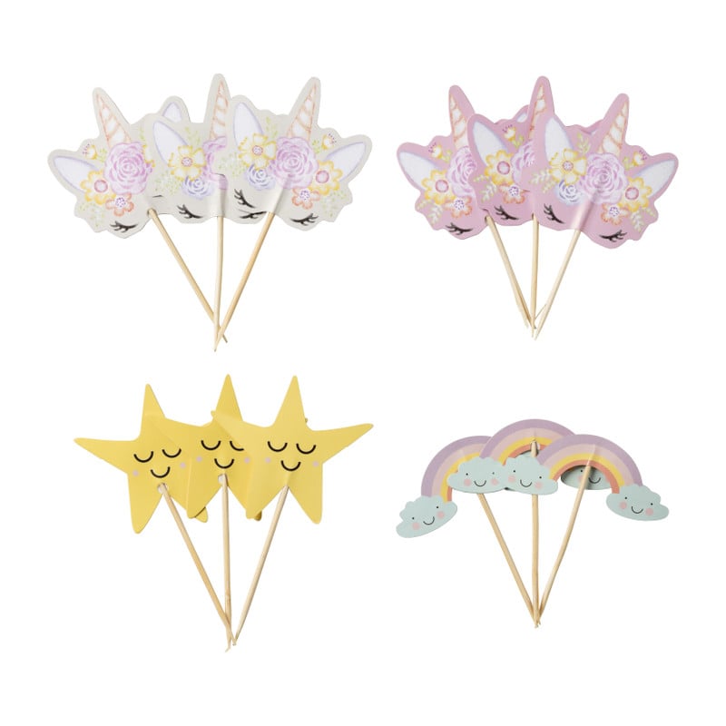 Unicorn traktatieset uitdeelbakjes en prikkers - multikleur