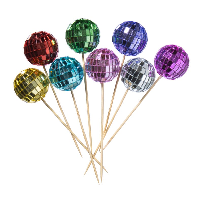 Cocktailprikkers met discobal - multikleur - set van 8