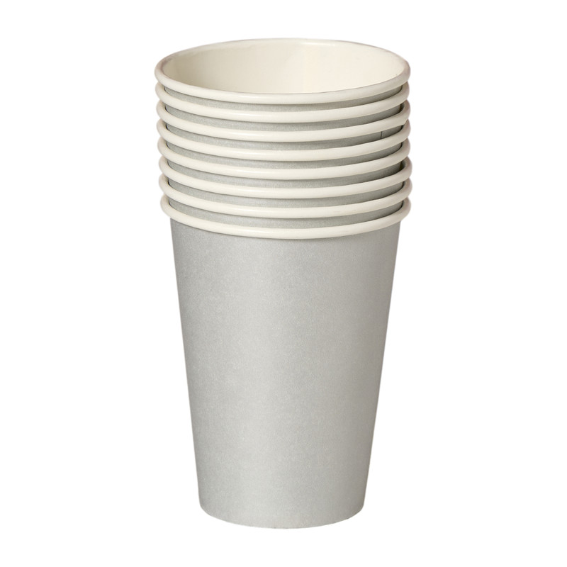 Papieren bekers - zilverkleurig - set van 8