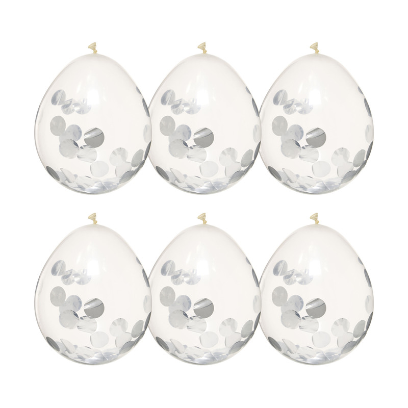 Confetti ballon - zilverkleurig - set van 6